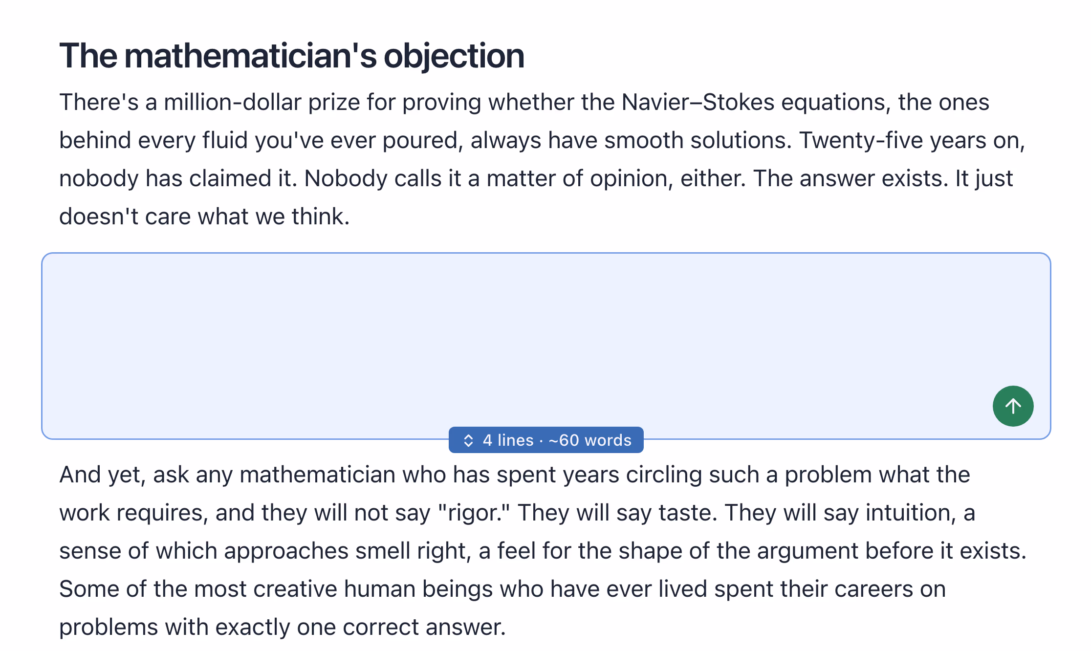 An empty box opened between two paragraphs and dragged to four lines, about sixty words